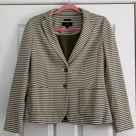 Talbots Aberdeen Knit Blazer Green and White Stripes 3/4 Sleeves, Size 4 - Picture 4 of 10
